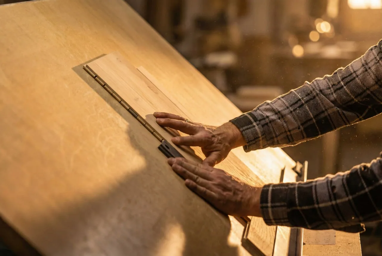 Artisan recréant des lames de chêne pour un parquet bâton rompu ancien
